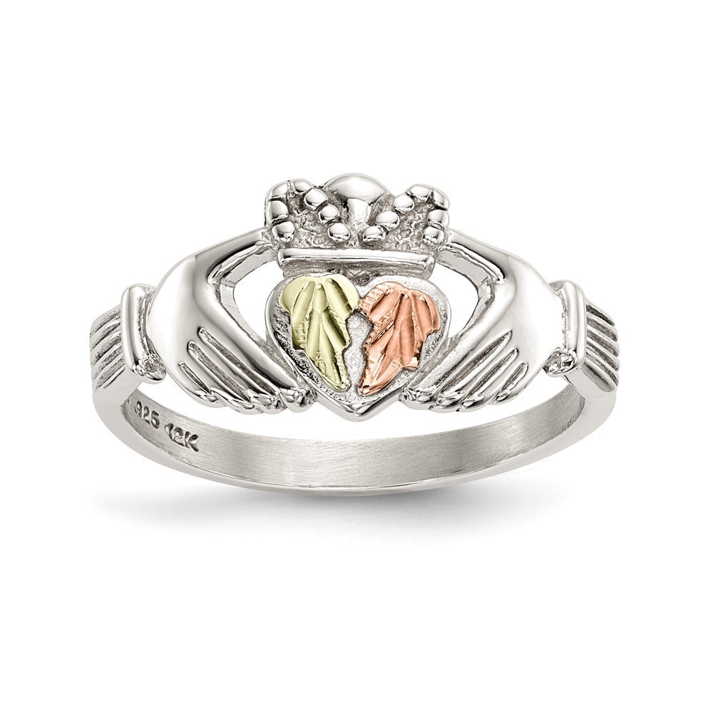 Black Hills Sterling Silver 12K Gold Accents Irish Claddagh Ring Size 6, 7, or 8